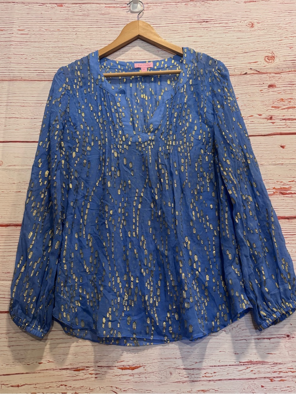 Lilly Pulitzer Colby Silk Top in Bay Blue Bubble Clip Dot Jacquard Sz M